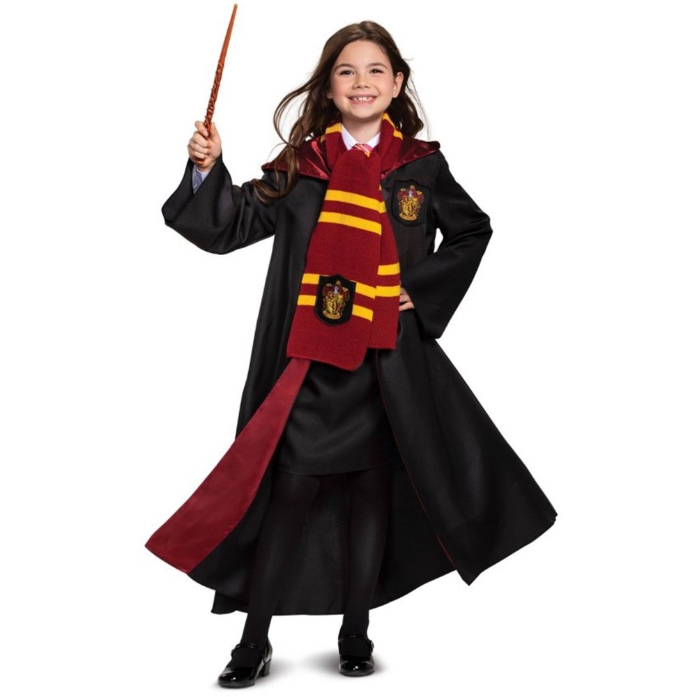 Disguise Gryffindor-Inspired Black Robe with Red and Gold Scarf
